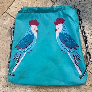 Joules Turquoise Aqua Blue Birds Parrots Drawstring Backpack